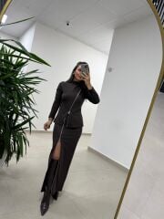 Ms 2124 Çelik Fermuar Detaylı Kahve Takım