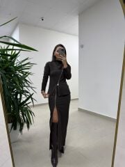 Ms 2124 Çelik Fermuar Detaylı Kahve Takım