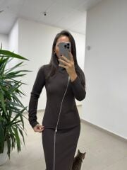 Ms 2124 Çelik Fermuar Detaylı Kahve Takım