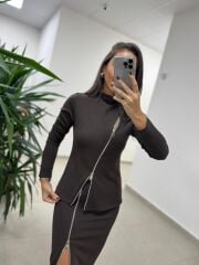 Ms 2124 Çelik Fermuar Detaylı Kahve Takım