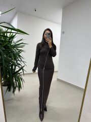 Ms 2124 Çelik Fermuar Detaylı Kahve Takım