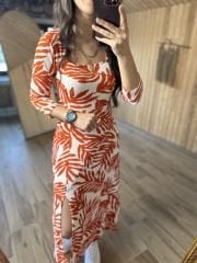 Mein 3047 Orange Seersucker-Kleid mit quadratischem Ausschnitt