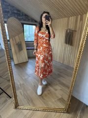 My 3047 Orange square neck seersucker dress