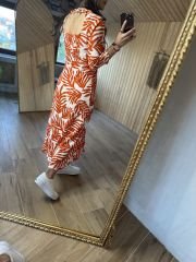 My 3047 Orange square neck seersucker dress