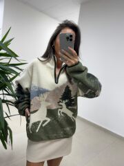 Mz 22365 Geyik Desenli Polar Sweat