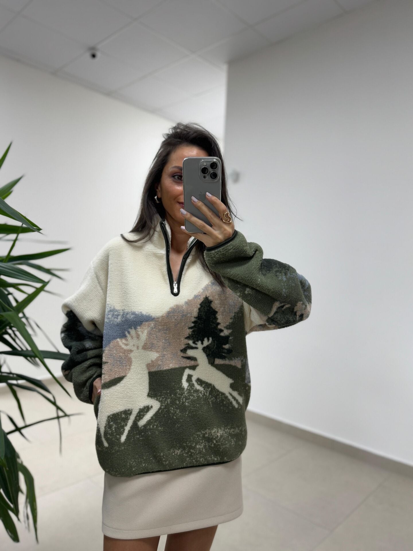 Mz 22365 Geyik Desenli Polar Sweat