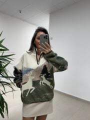 Mz 22365 Geyik Desenli Polar Sweat