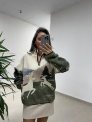 Mz 22365 Geyik Desenli Polar Sweat