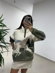 Mz 22365 Geyik Desenli Polar Sweat