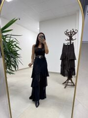 Ry 37219 Kat Kat Şifon Kemerli Siyah Etek