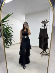 Ry 37219 Kat Kat Şifon Kemerli Siyah Etek