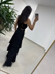 Ry 37219 Kat Kat Şifon Kemerli Siyah Etek