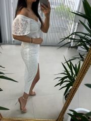 My 3423 Kalp Yaka Beyaz Dantel Elbise