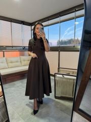 Wo 05174 Kahve Midi Elbise