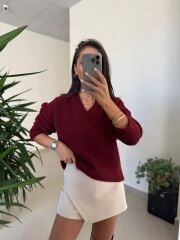 Dv 10645 Bordo V Yaka Yumoş Triko