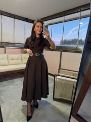 Wo 05174 Kahve Midi Elbise