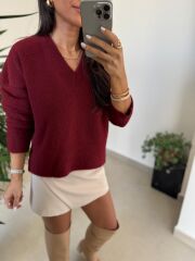 Dv 10645 Bordo V Yaka Yumoş Triko