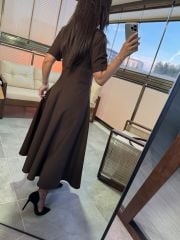 Wo 05174 Kahve Midi Elbise