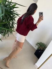 Dv 10645 Bordo V Yaka Yumoş Triko