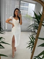 My 3423 Kalp Yaka Beyaz Dantel Elbise