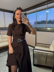 Wo 05174 Kahve Midi Elbise