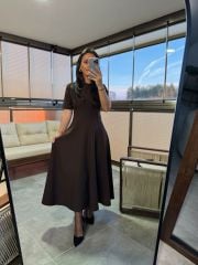 Wo 05174 Kahve Midi Elbise