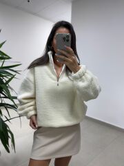 Mz 22797 Dik Yaka Ekru Polar Sweat