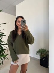 Dv 10645 Haki V Yaka Yumoş Triko