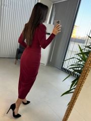 My 3655 Bel Dekolteli Bordo Elbise