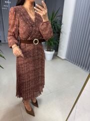 Mein 3286 Polka Dot Brick Chiffon-Kleid