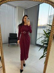 My 3655 Bel Dekolteli Bordo Elbise