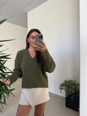 Dv 10645 Haki V Yaka Yumoş Triko