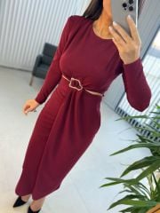 My 3655 Bel Dekolteli Bordo Elbise