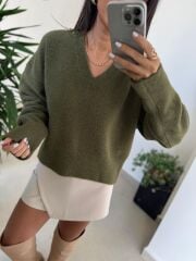 Dv 10645 Haki V Yaka Yumoş Triko