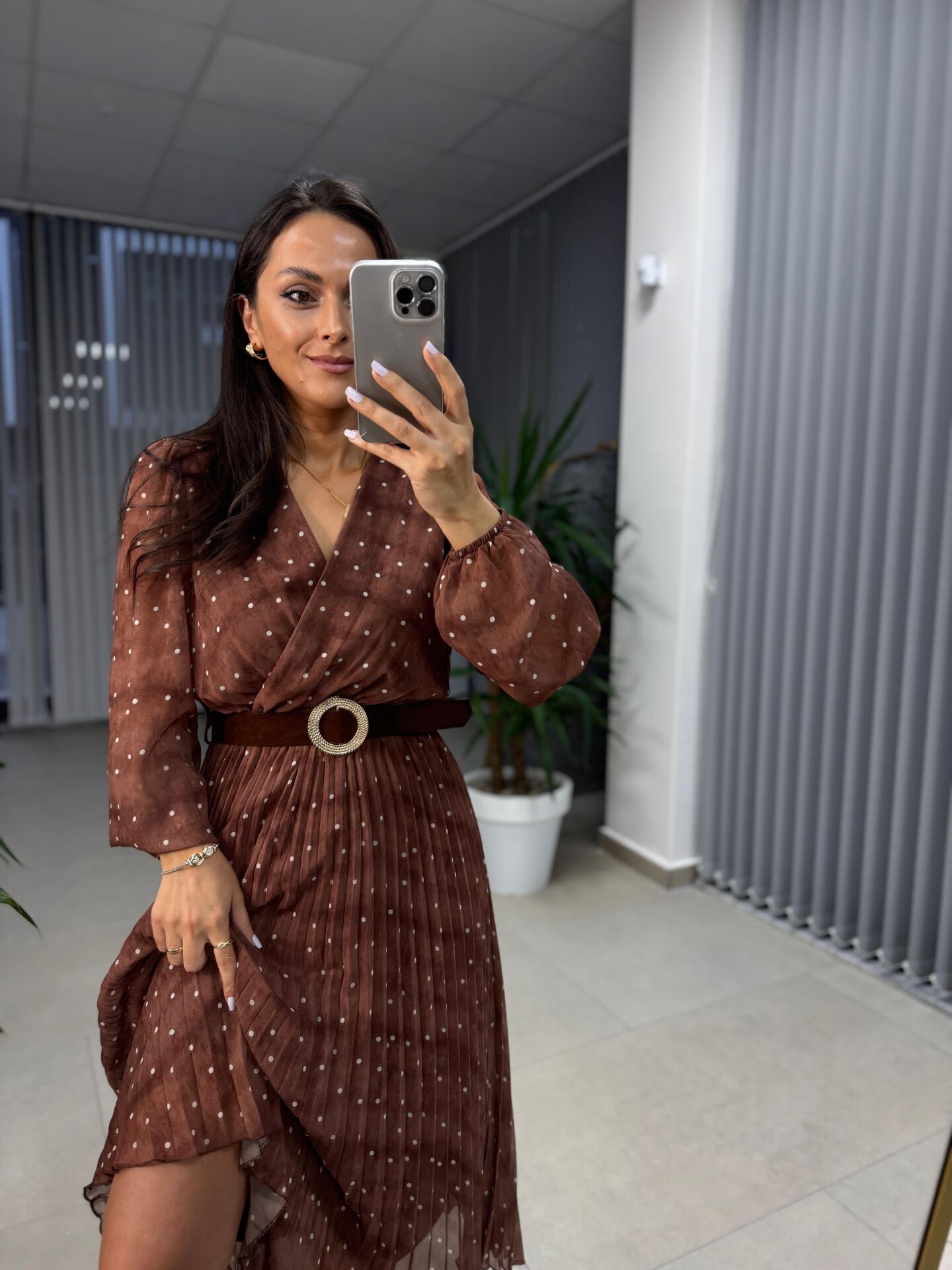 My 3286 Polka Dot Brick Chiffon Dress