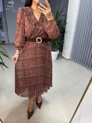 My 3286 Puantiyeli Kiremit Şifon Elbise