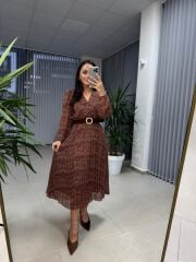 My 3286 Puantiyeli Kiremit Şifon Elbise