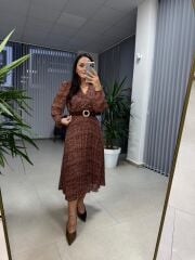 My 3286 Puantiyeli Kiremit Şifon Elbise