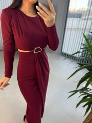 My 3655 Bel Dekolteli Bordo Elbise