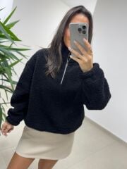 Mz 22797 Dik Yaka Siyah Polar Sweat
