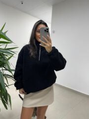 Mz 22797 Dik Yaka Siyah Polar Sweat