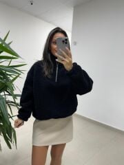 Mz 22797 Dik Yaka Siyah Peluş Sweat