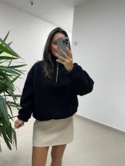 Mz 22797 Dik Yaka Siyah Polar Sweat