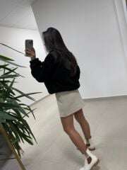 Mz 22797 Dik Yaka Siyah Peluş Sweat