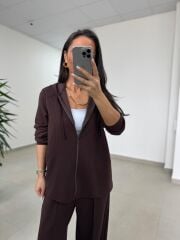 Art 1001 Kapüşonlu Fermuarlı Modal Kahve Takım