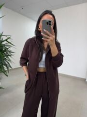 Art 1001 Kapüşonlu Fermuarlı Modal Kahve Takım