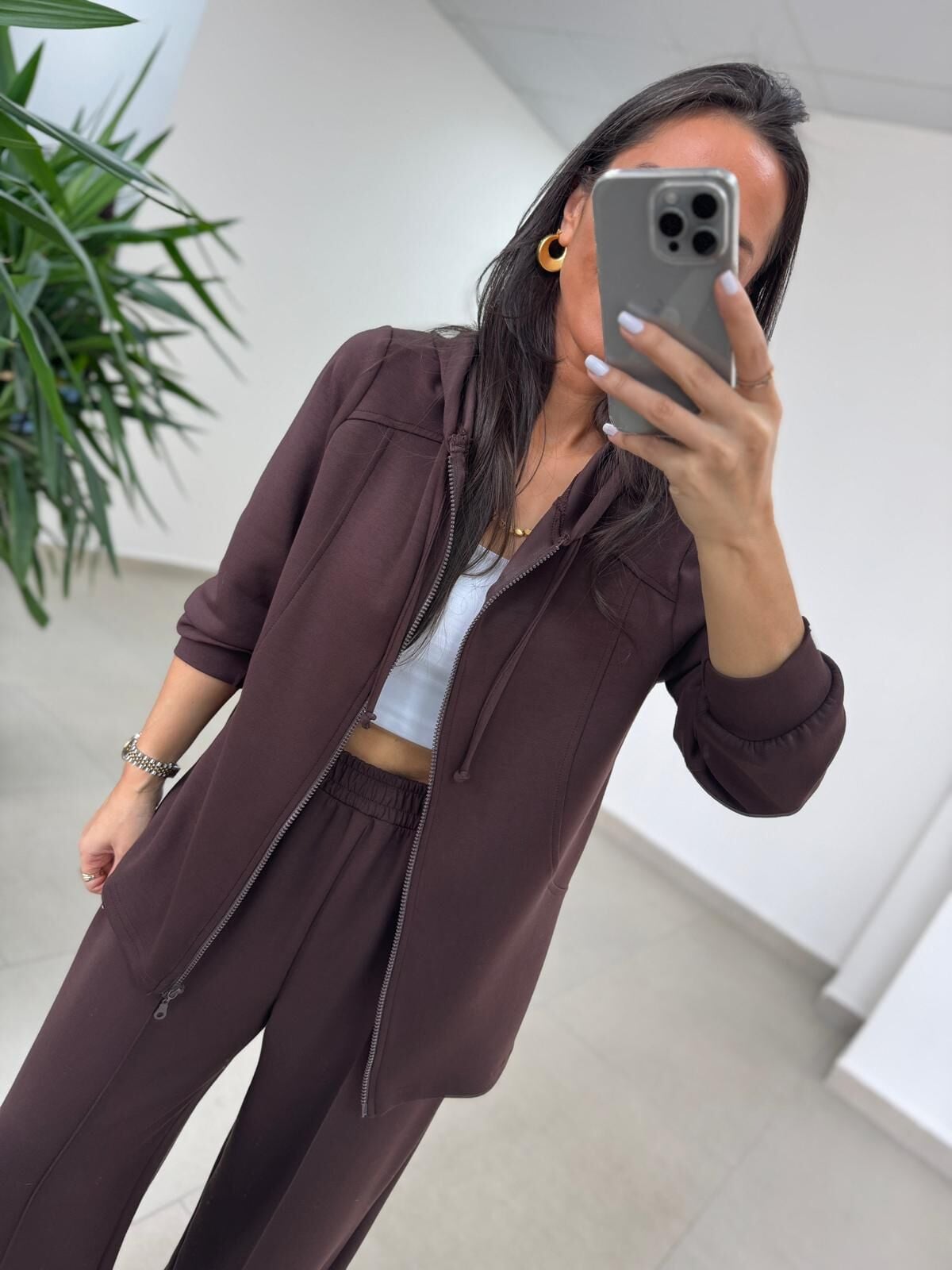 Art 1001 Kapüşonlu Fermuarlı Modal Kahve Takım