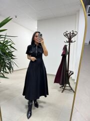 Ms 165 Siyah Poplin Cep Detaylı Elbise