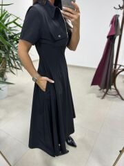 Ms 165 Siyah Poplin Cep Detaylı Elbise