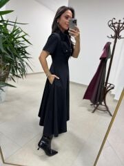 Ms 165 Siyah Poplin Cep Detaylı Elbise
